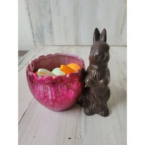 Faux chocolate bunny foil egg ceramic Easter spring decor unique